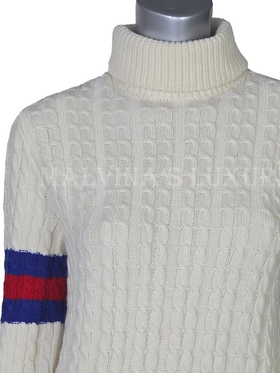 GUCCI SWEATER IVORY WOOL CASHMERE CABLE KNIT TURTLENECK sz M MEDIUM - Picture 12 of 16